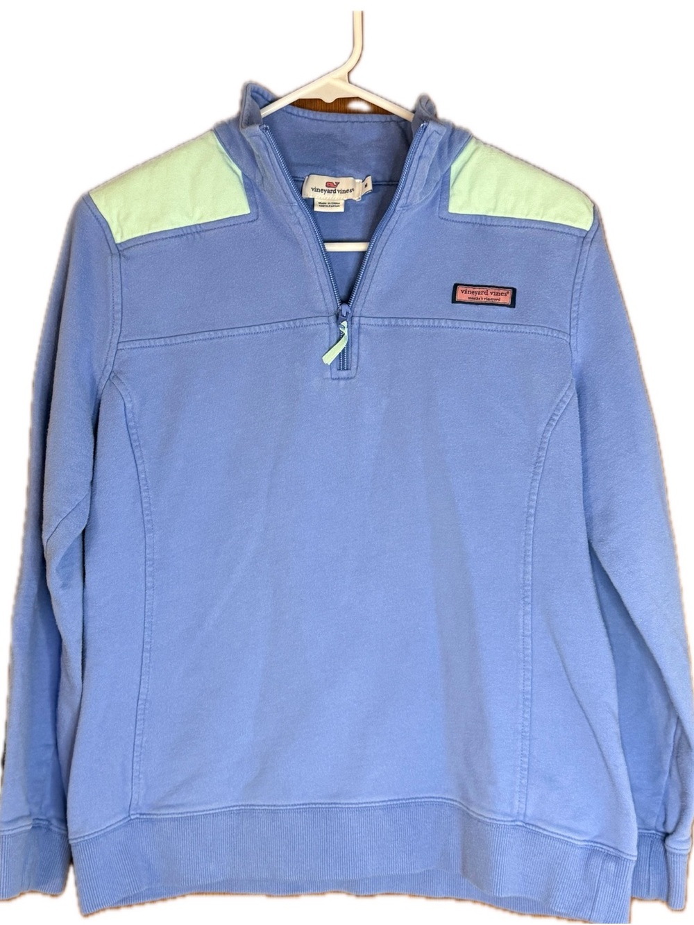 Vineyard Vines Cotton Quarter Zip Pullover in Light Blue with Signature Whale